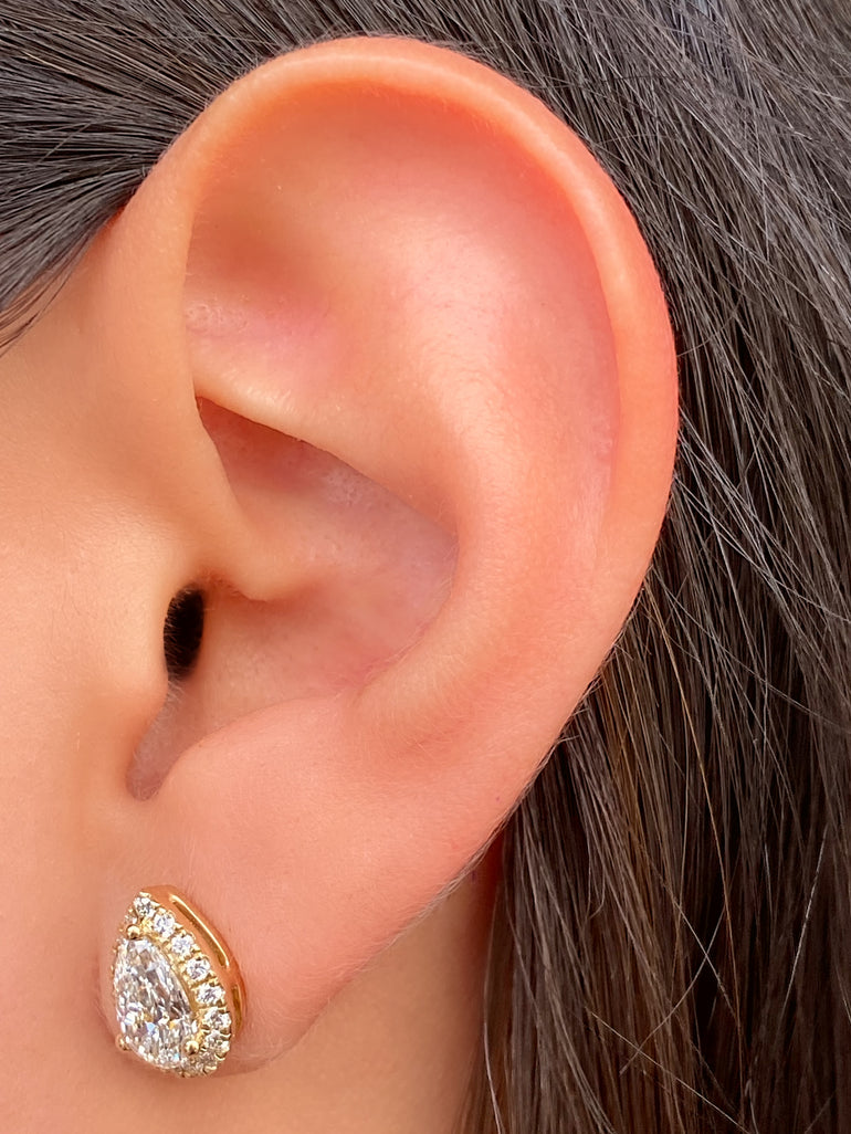 Par Arete Gota Halo Oro 14k 2.43 Ct Diamante Lab Grown