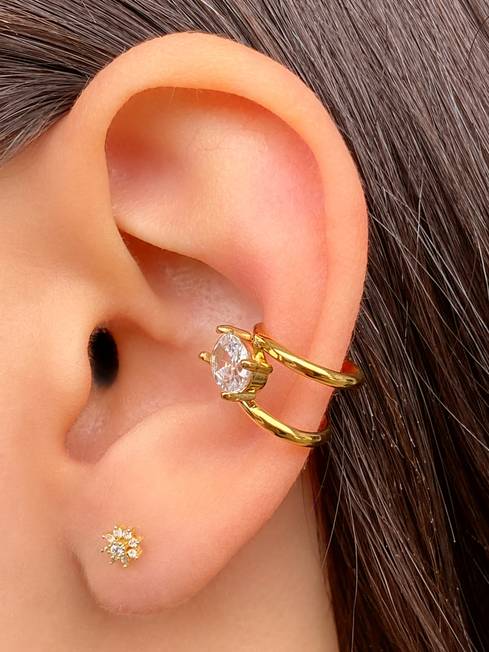 Ear Cuff Doble Linea Con Zirconia