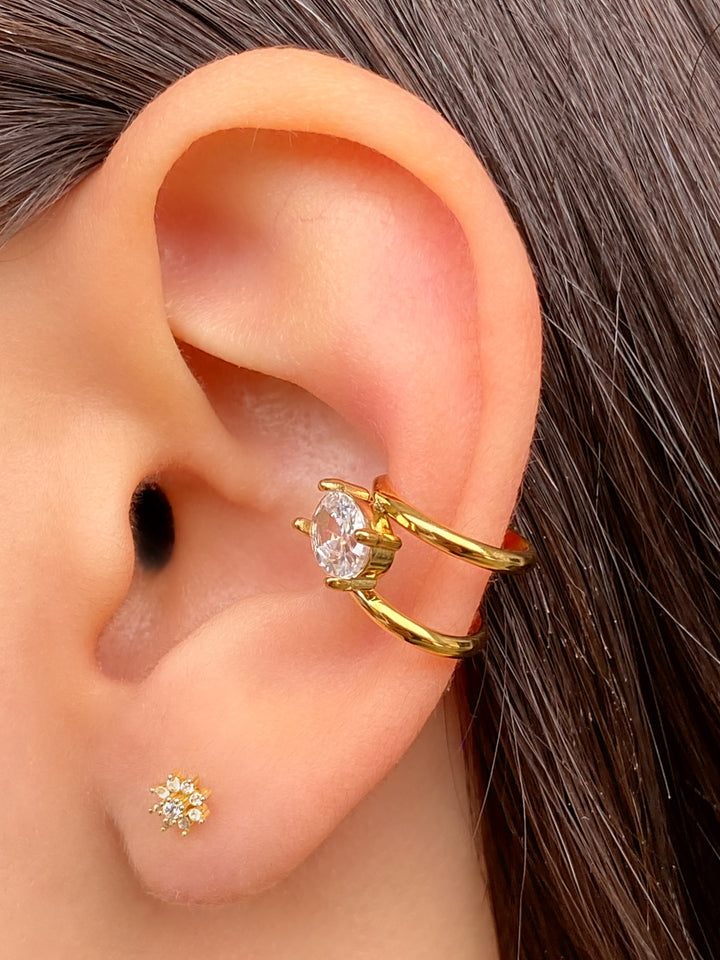 Ear Cuff Doble Linea Con Zirconia