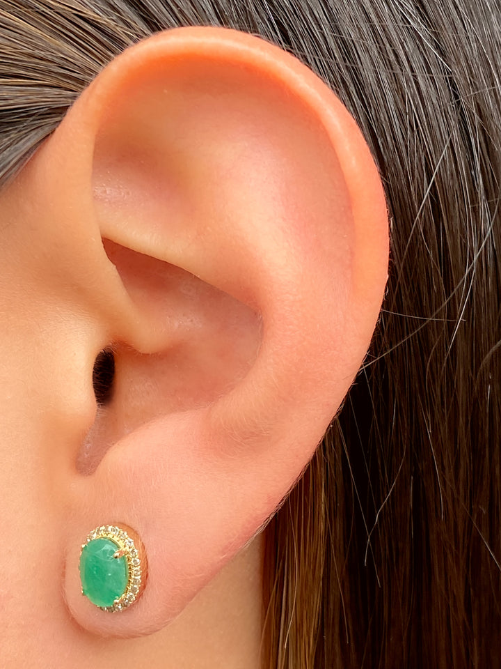 Par Arete Ovalado Esmeralda Diamante 0.16 Ct