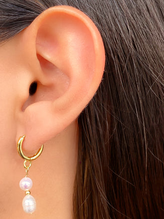 Par Arracada Con Dos Perlas Colgantes