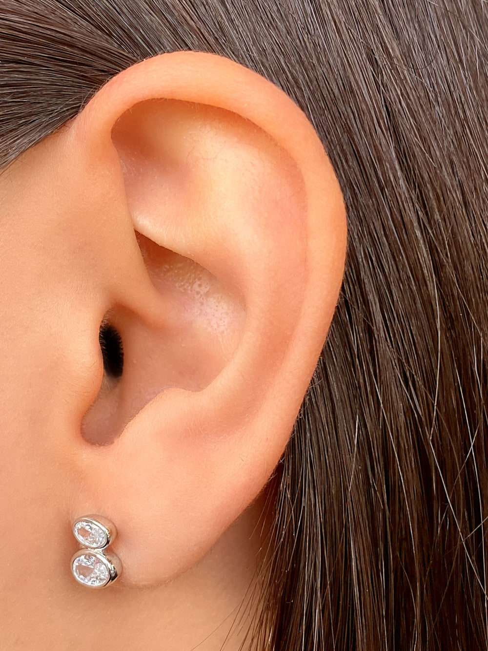 Par Arete Doble Zirconia Ovalada