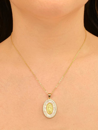 Collar Dije Virgen Ovalada Con Madre Perla