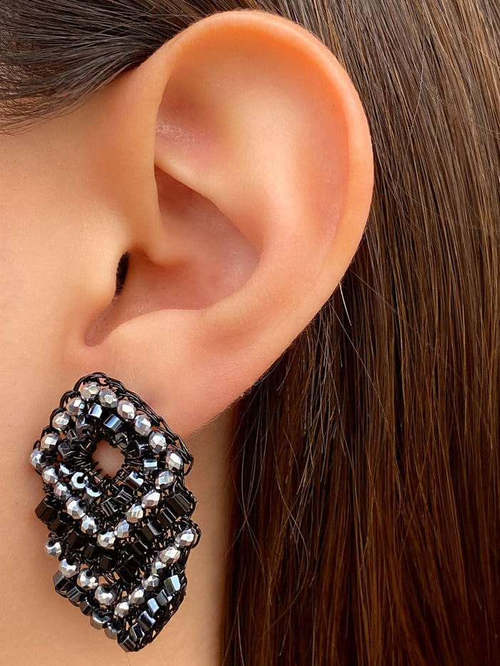 Par Arete Triple Rombo Negro