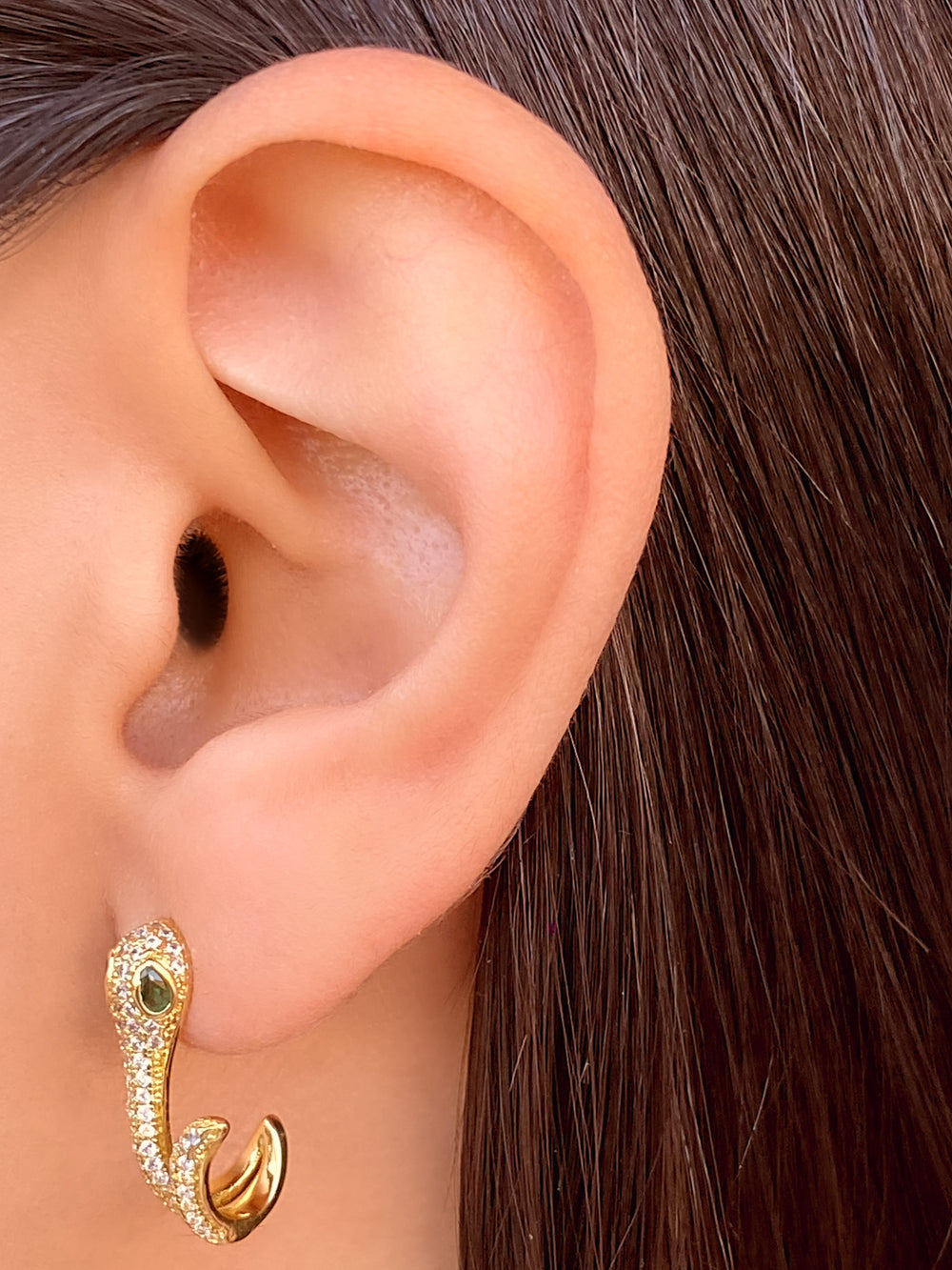 Par Arete Serpiente Zirconias Ojo Verde