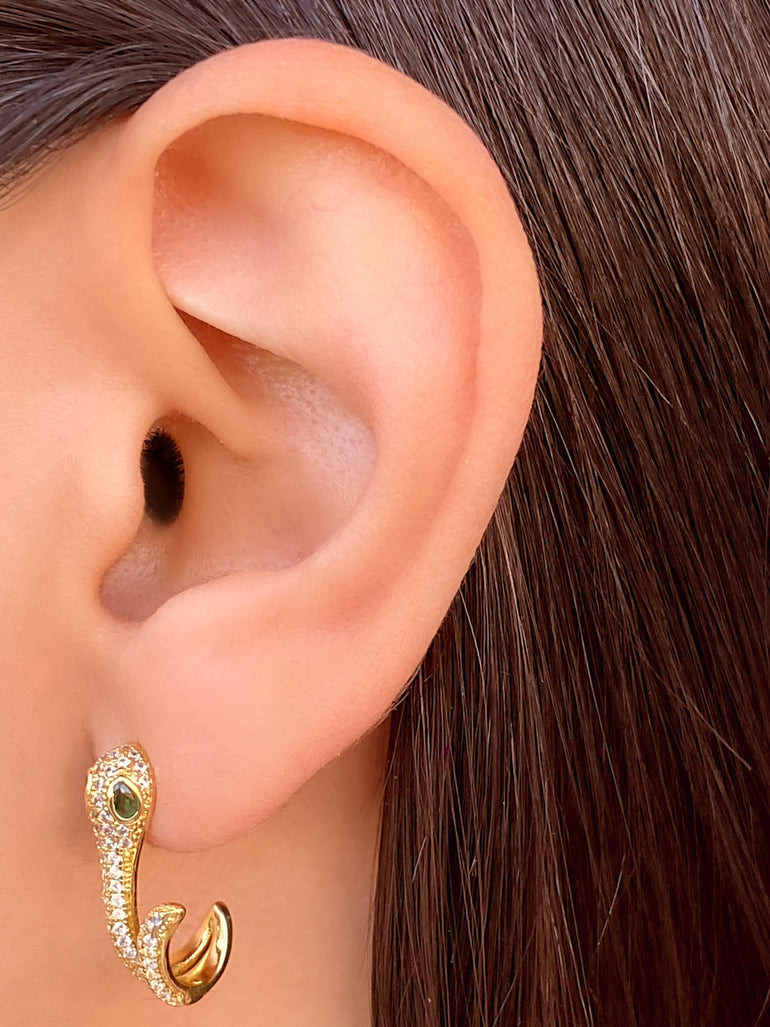 Par Arete Serpiente Zirconias Ojo Verde