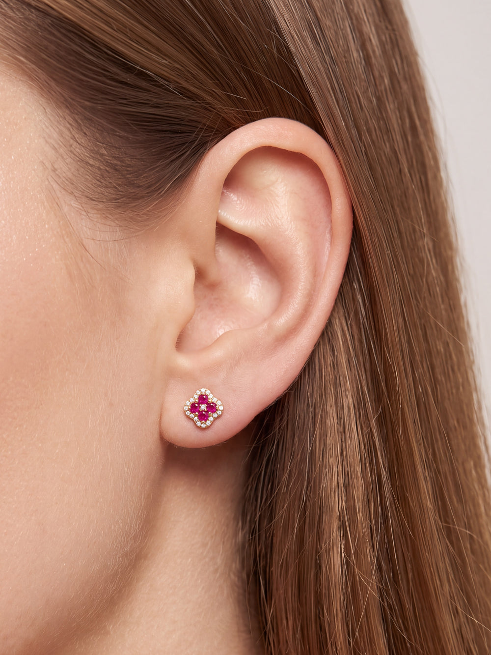 Par Arete Rubí Flor Con Halo De Diamantes 1 CTTW