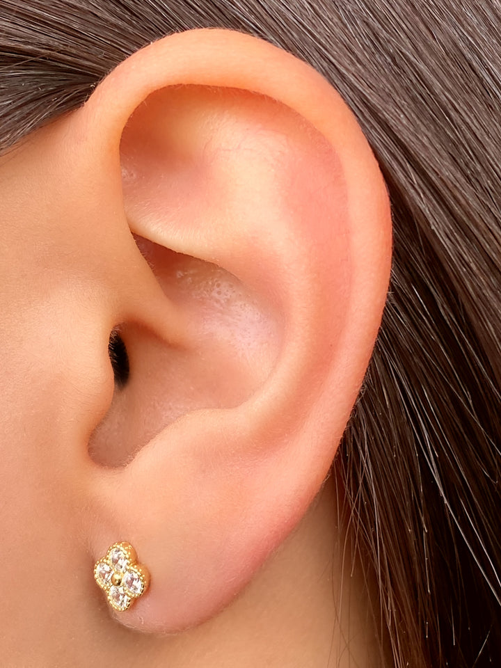 Par Arete Flor Cuatro Petalos Zirconia