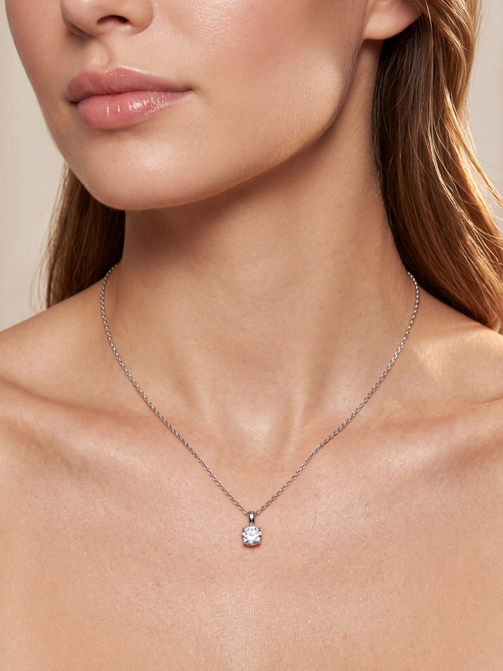 Collar Dije Solitario Corte Round 1 Ct Diamante Lab Grown