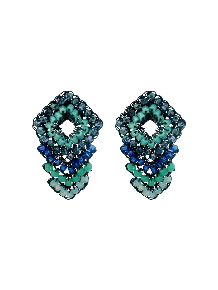 Par Arete Triple Rombo Azul y Turquesa