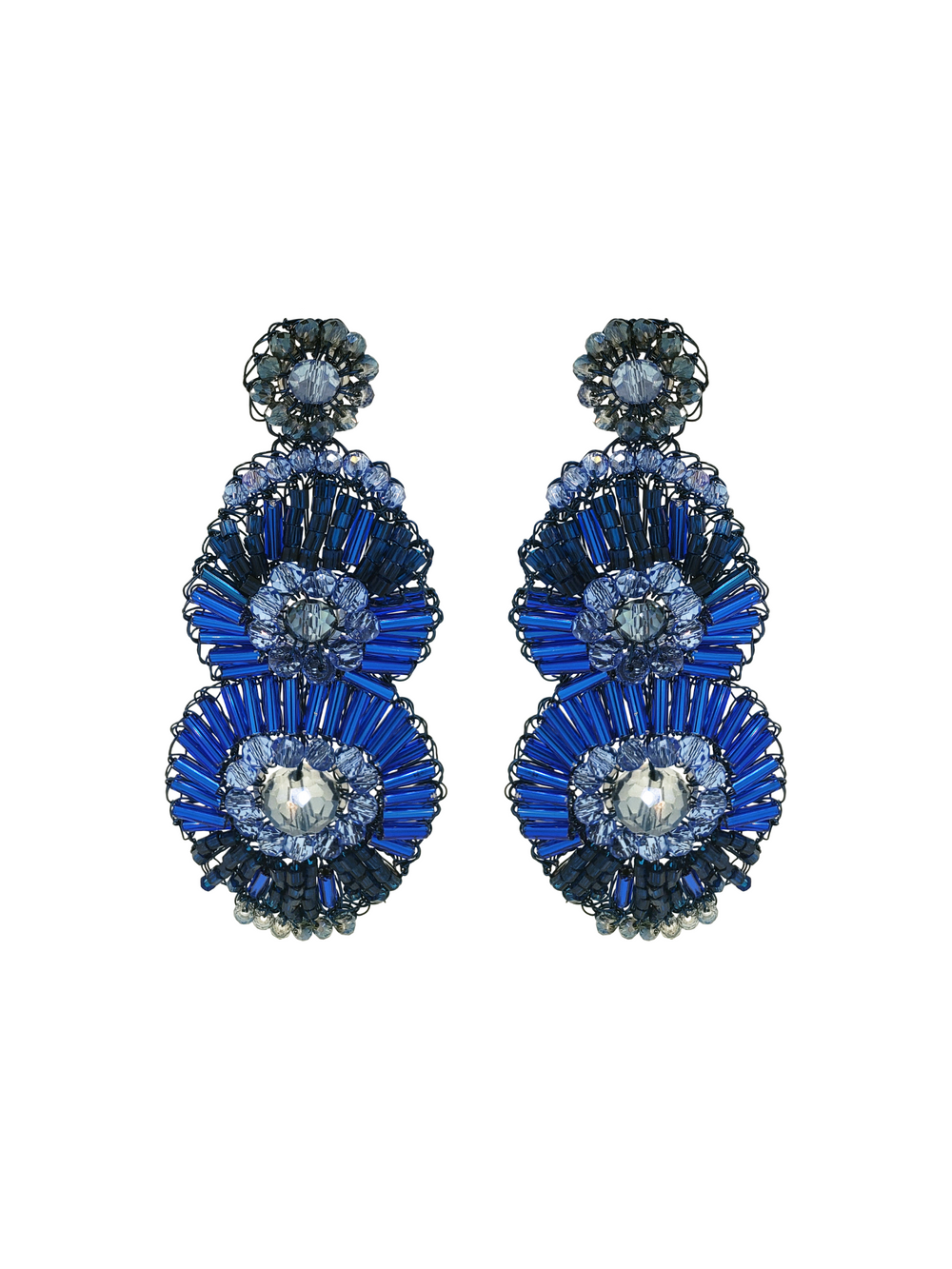 Par Arete Triple Circulo Azul Con Piedras