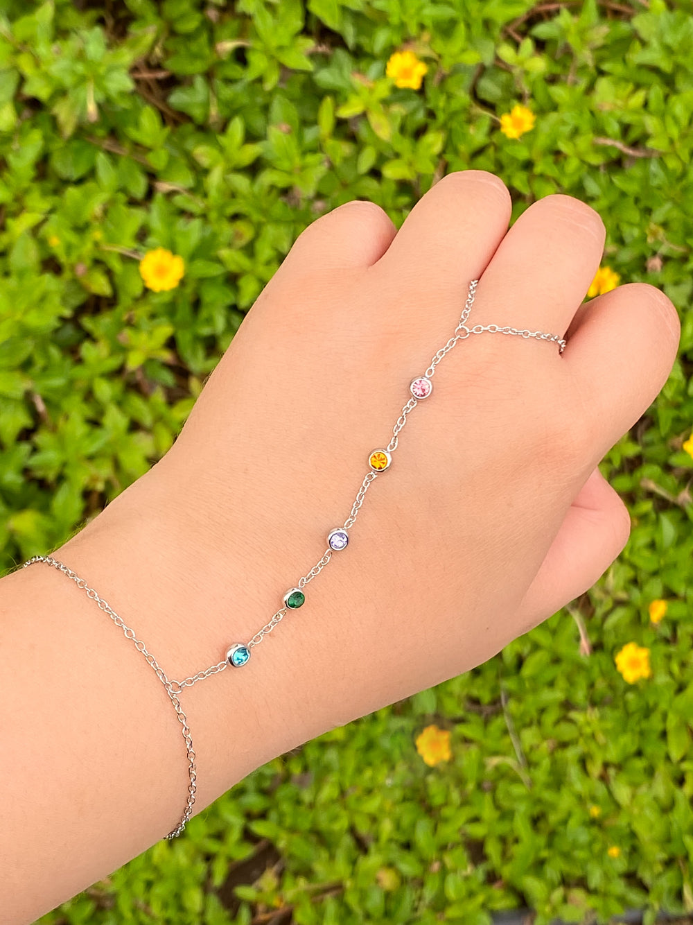 Pulsera Cinco Zirconias Rainbow Con Anillo