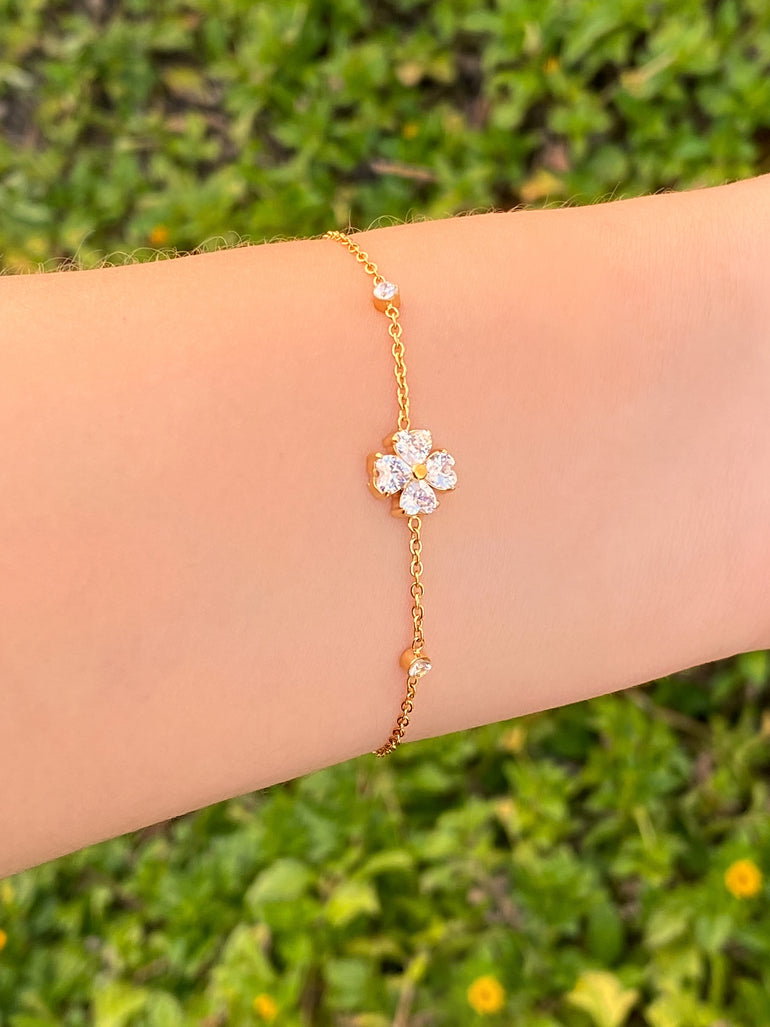 Pulsera Flor Cuatro Petalos Zirconias