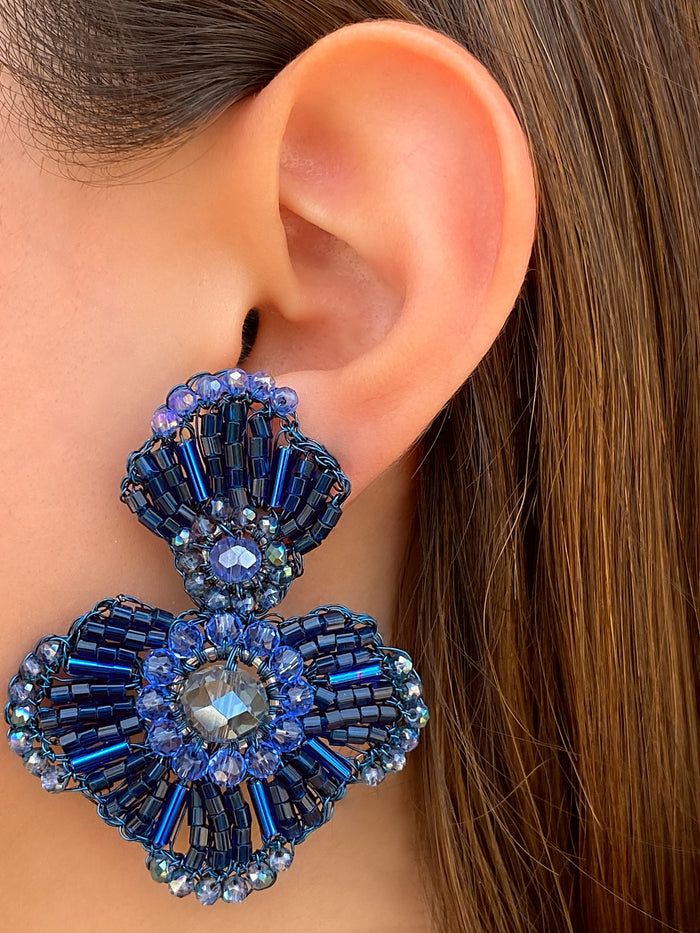 Par Arete Azul Marino Con Piedras