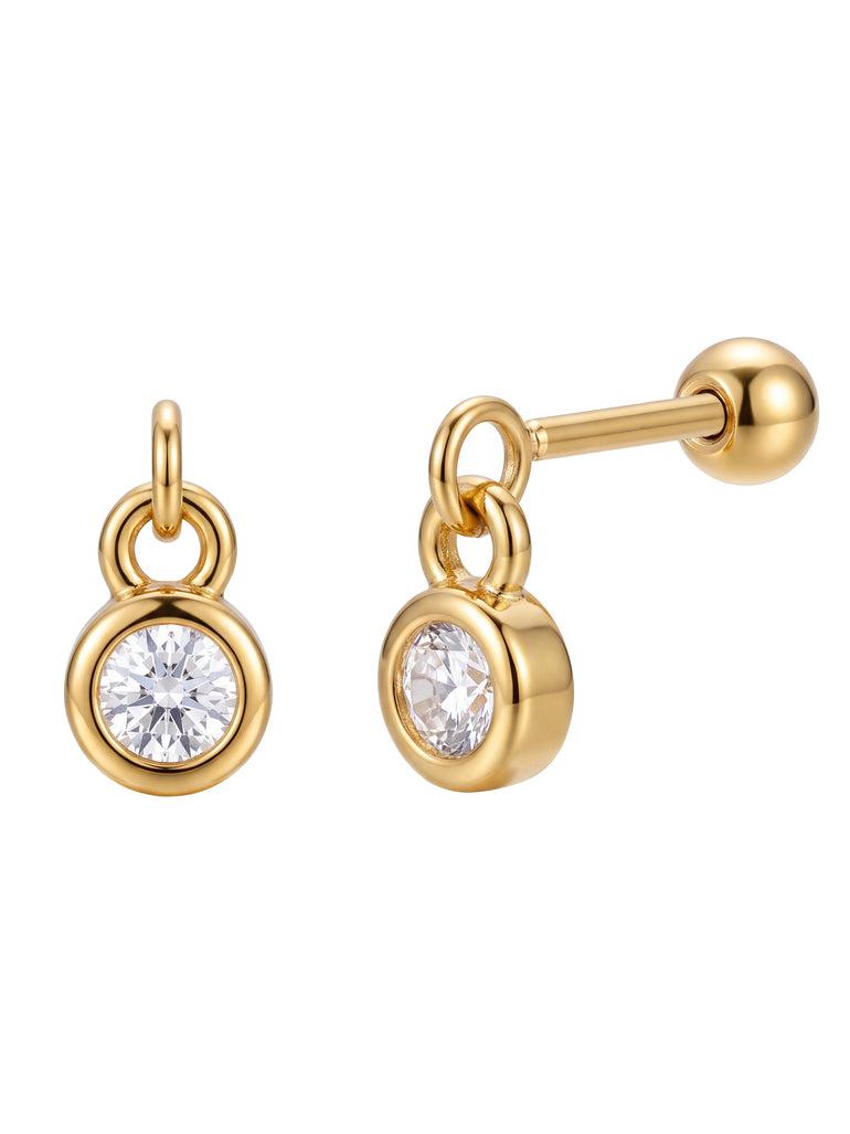 Arete Colgante Zirconia Redonda Acero Inoxidable
