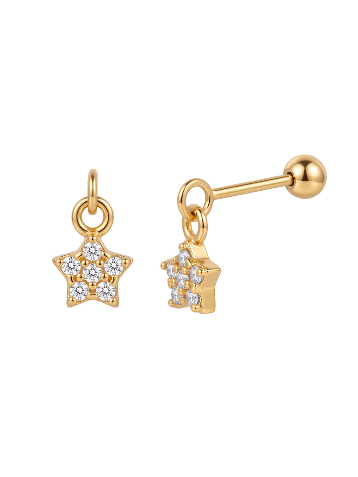Arete Colgante Estrella Con Zirconias Acero Inoxidable