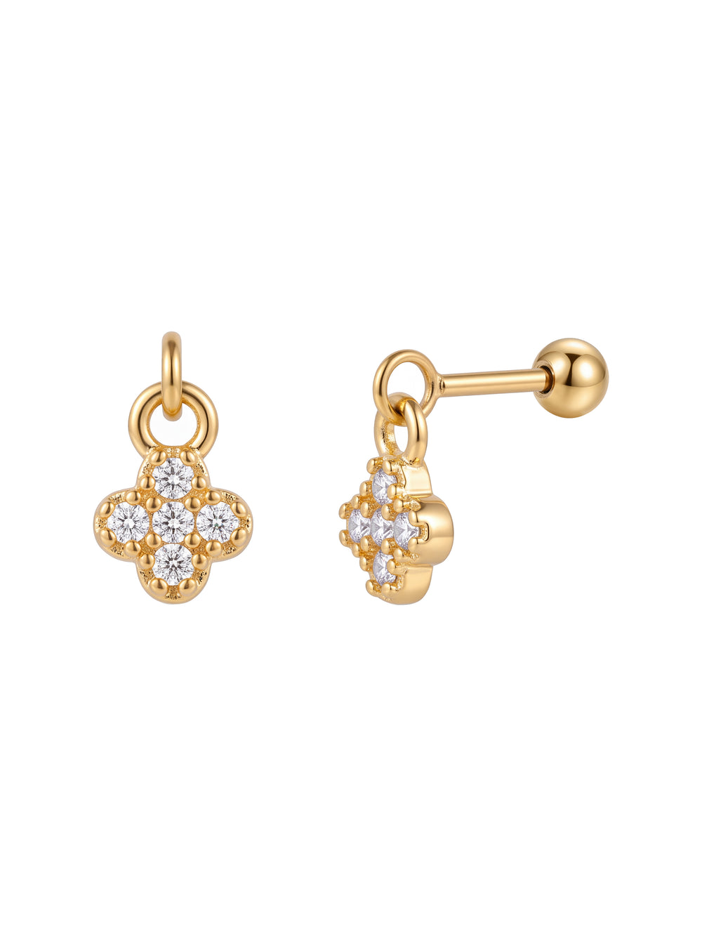 Arete Colgante Trebol Zirconias Acero Inoxidable