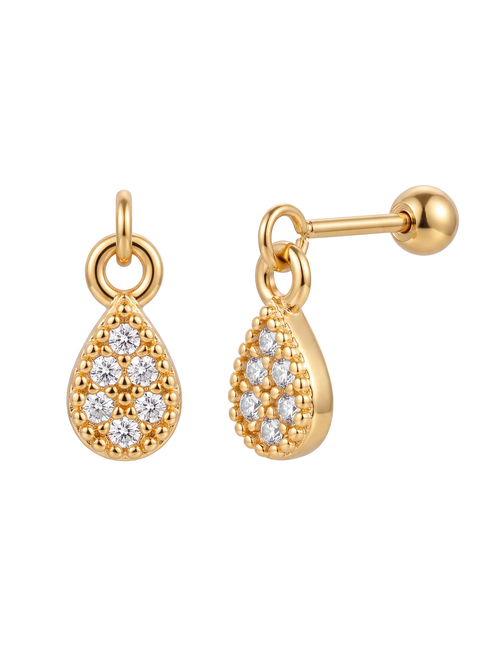 Arete Colgante Gota Con Zirconias Acero Inoxidable