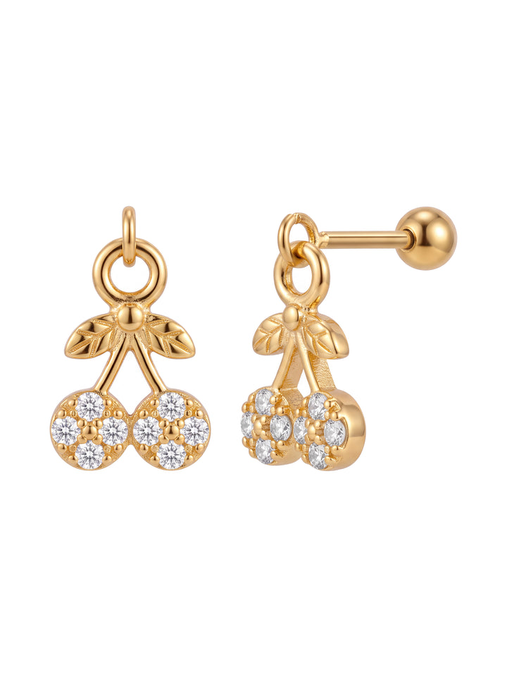 Arete Colgante Cerezas Con Zirconias Acero Inoxidable
