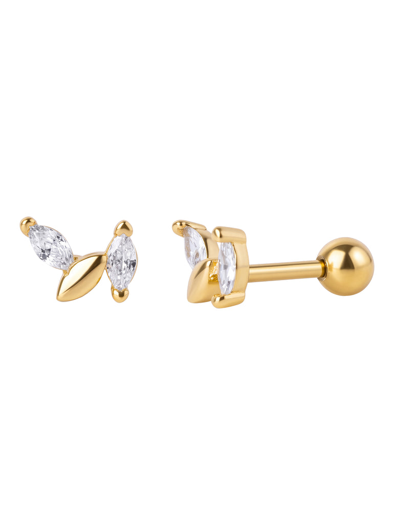 Arete Dos Zirconias Marquesa Y Liso Acero Inoxidable