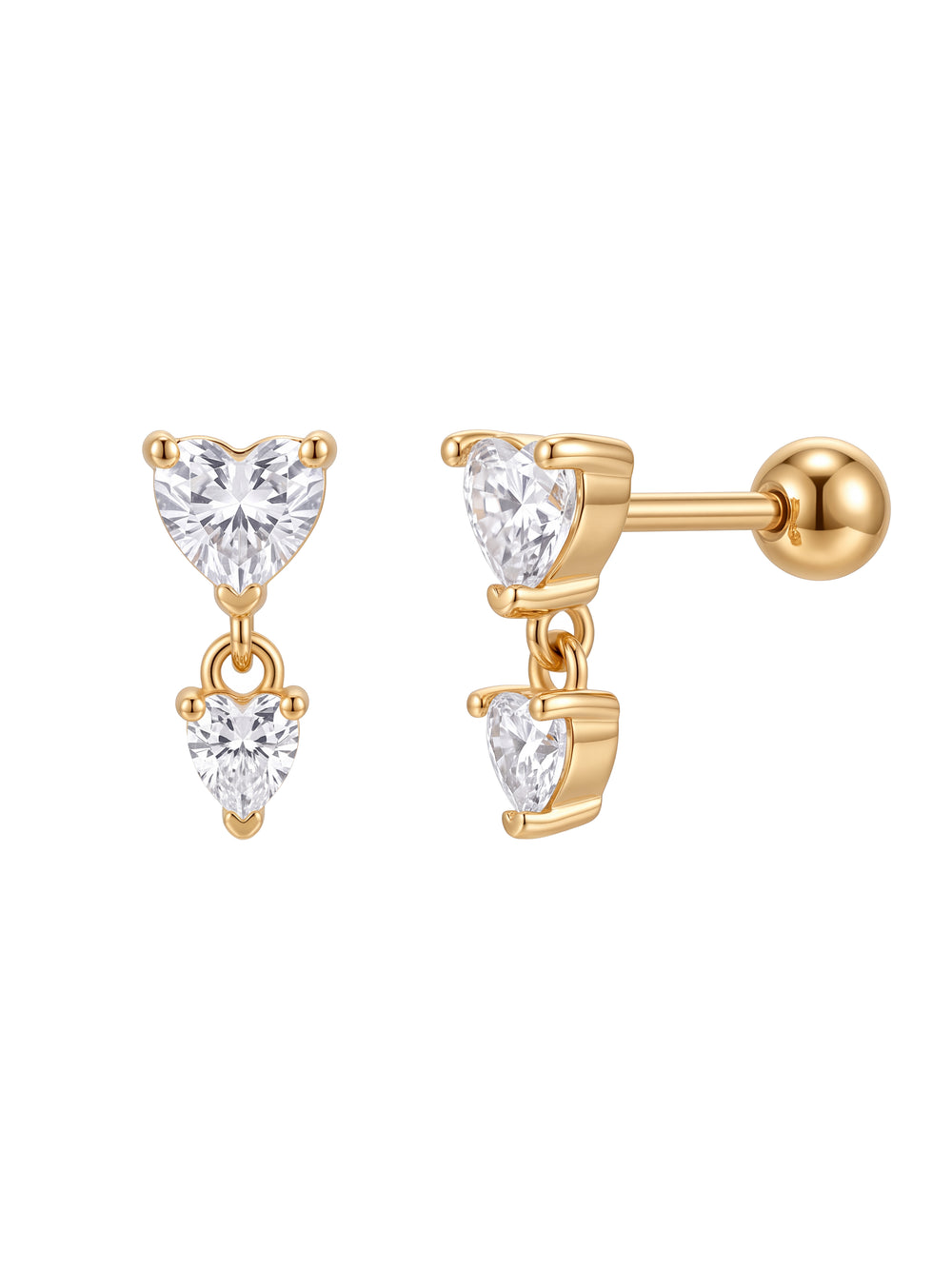 Arete Doble Corazon Zirconia Colgante Acero Inoxidable