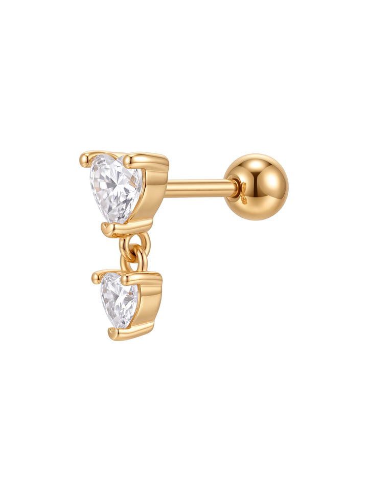 Arete Doble Corazon Zirconia Colgante Acero Inoxidable