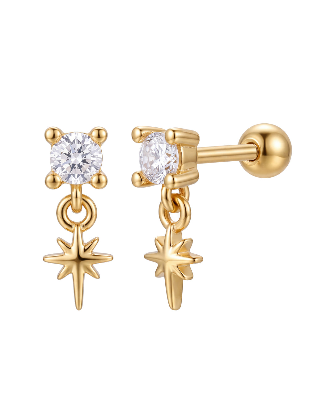 Arete Zirconia Cuadrada Colgante Estrella Del Norte Acero Inoxidable