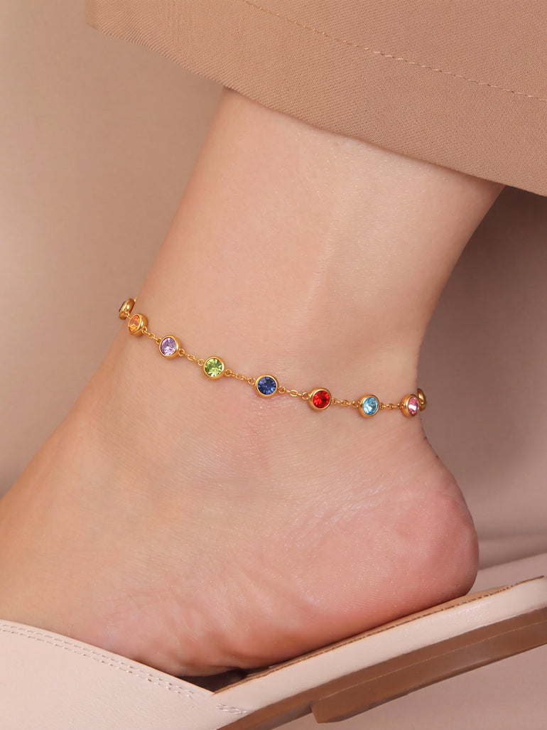 Tobillera Con Zirconias Rainbow Bisel