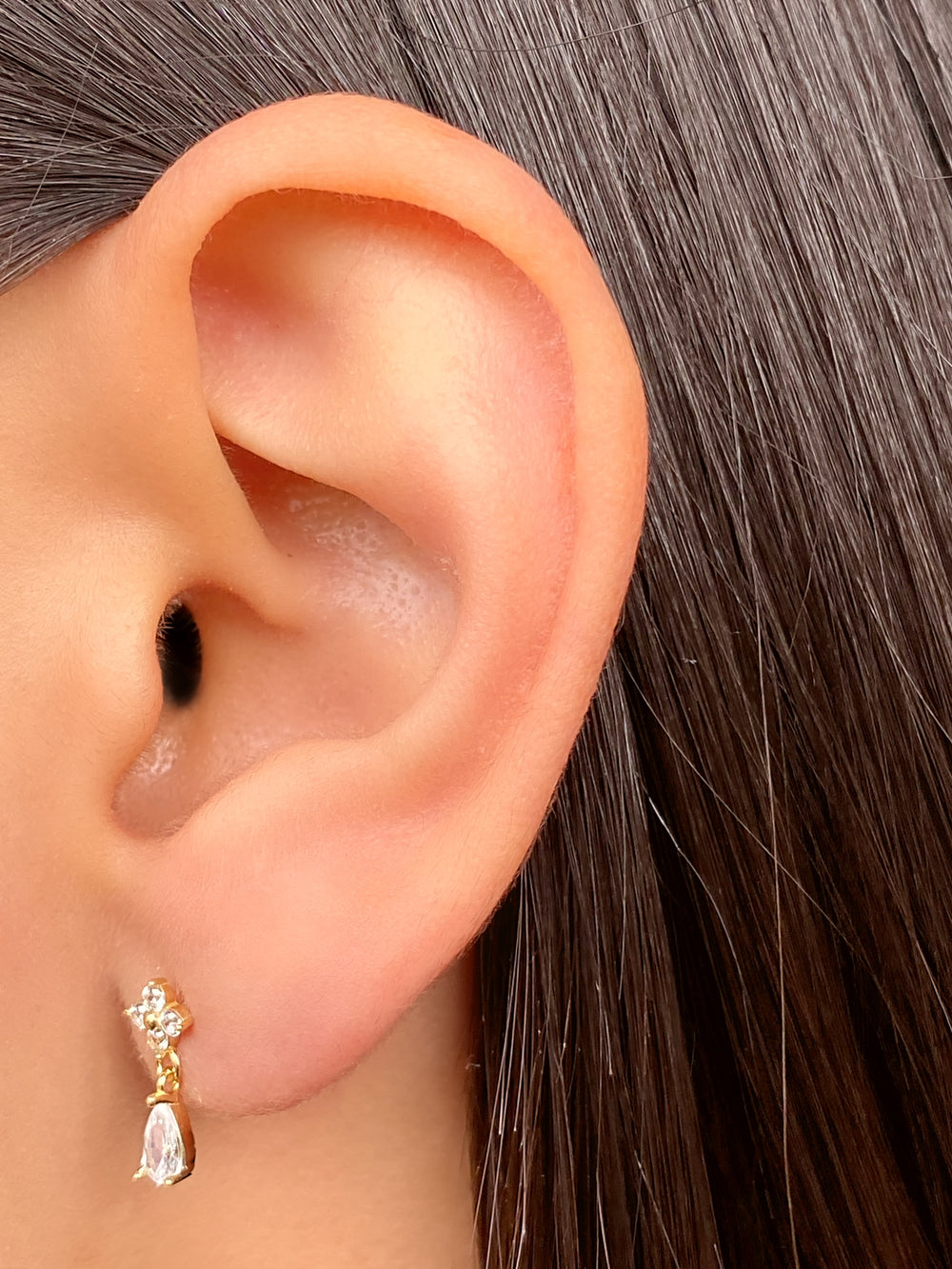 Par Arete Mini Trebol Con Gota Colgante