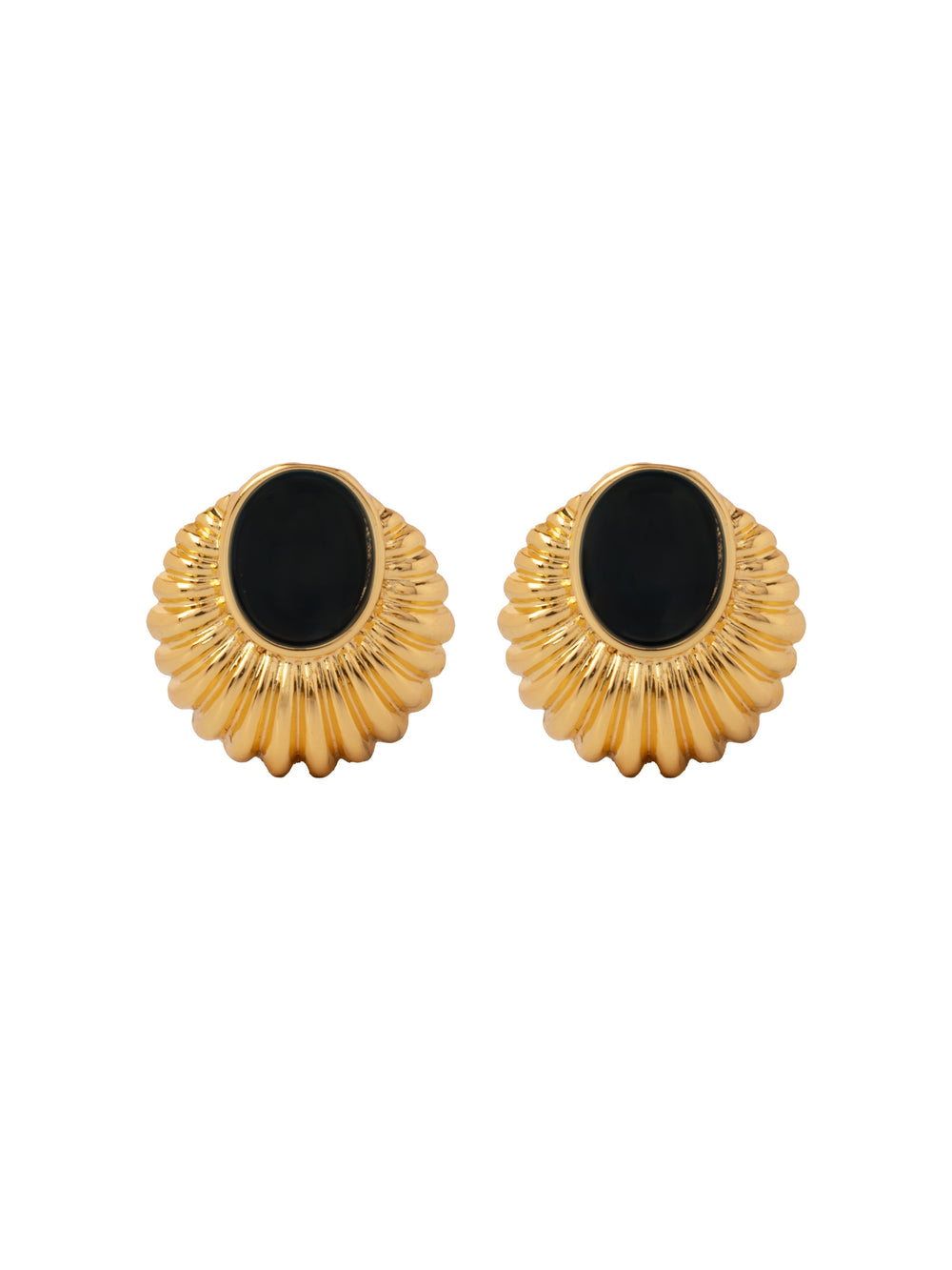 Par Arete Con Piedra Negra Ovalada Con Lineas