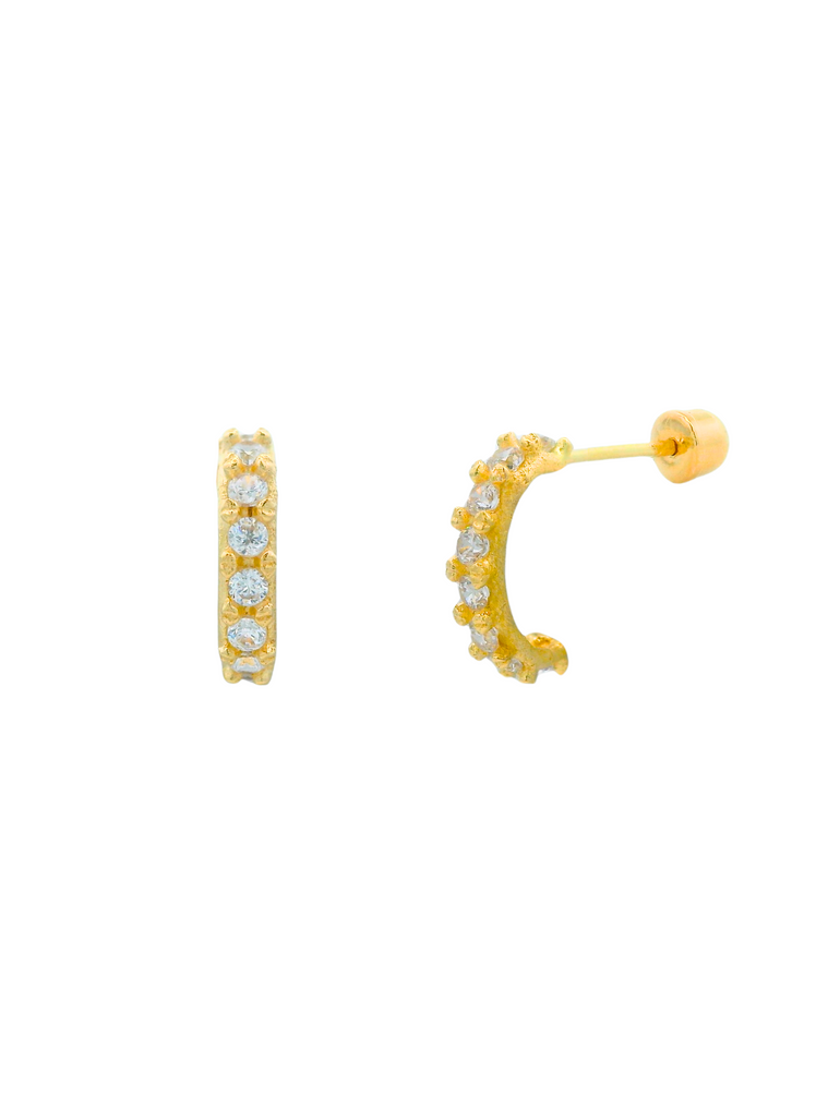 Semi Arracada Mini Con Zirconias Oro 14k