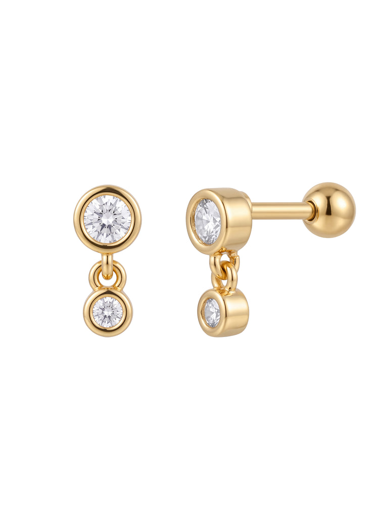 Arete Dos Zirconias Bisel Colgantes Acero Inoxidable