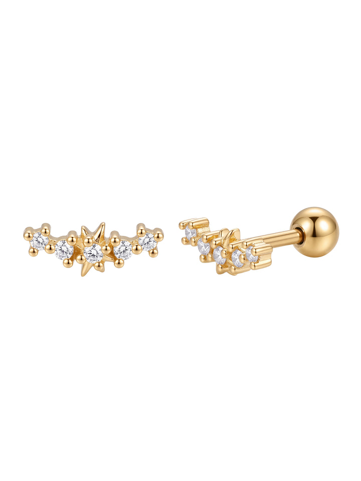 Arete Curva Estrella Con Zirconias Acero Inoxidable
