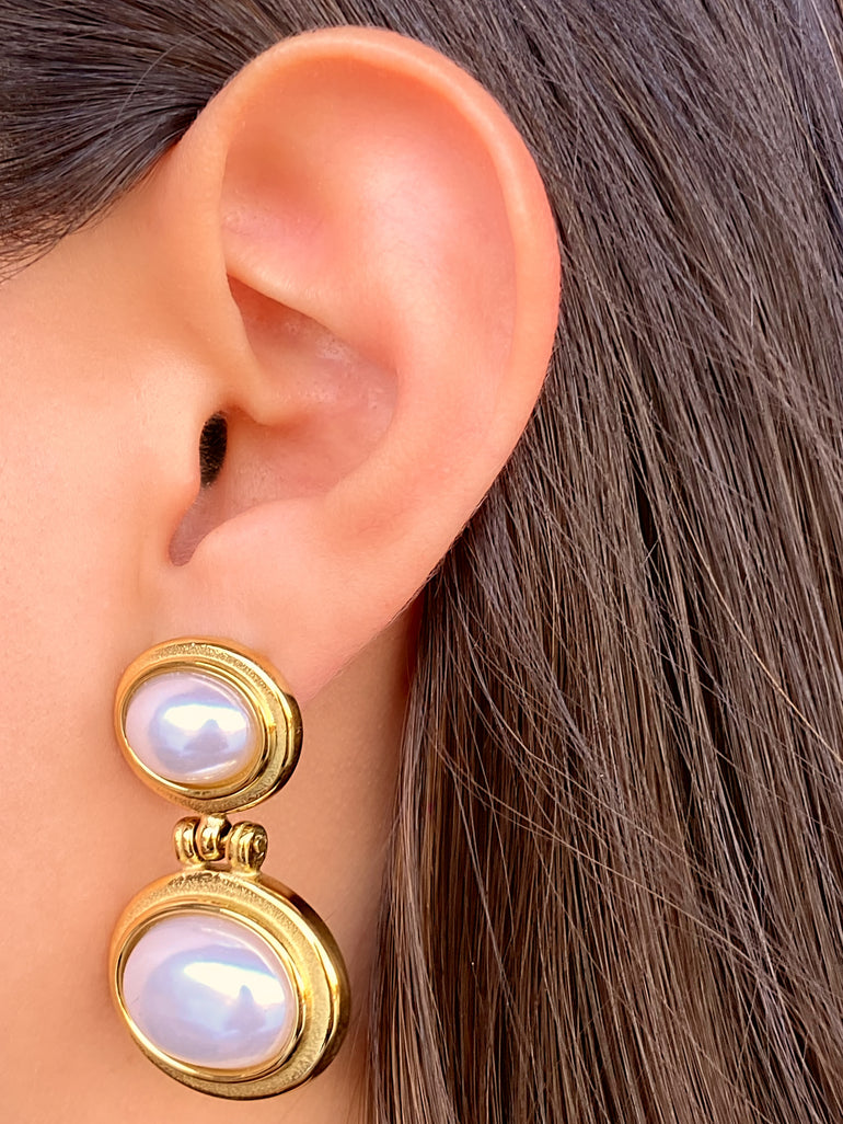 Par Arete Doble Ovalo Con Perla