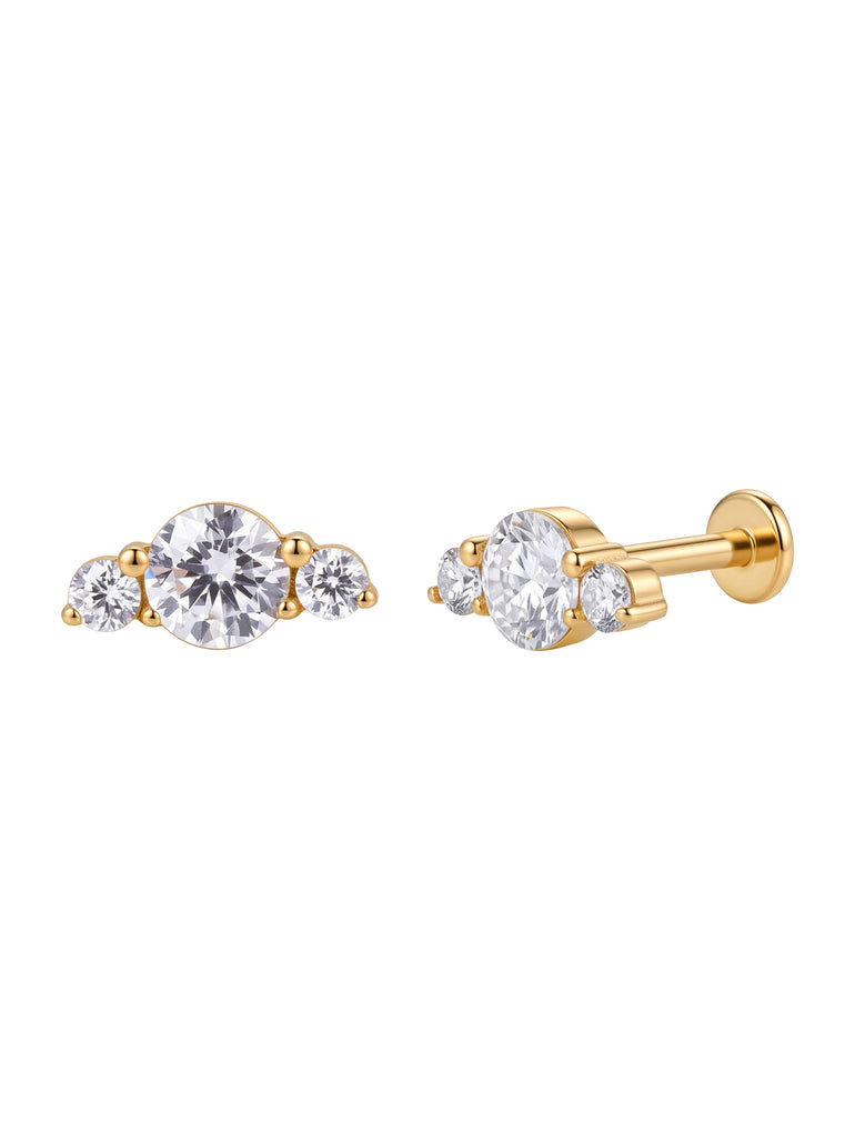 Arete Tres Zirconias Redondas Primera Perforacion Titanio