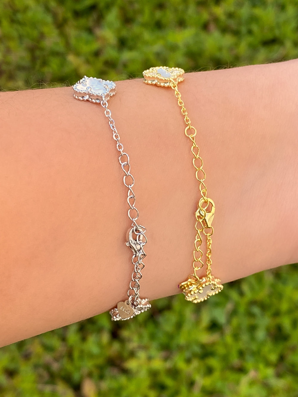 Pulsera Con Trebol Madre Perla