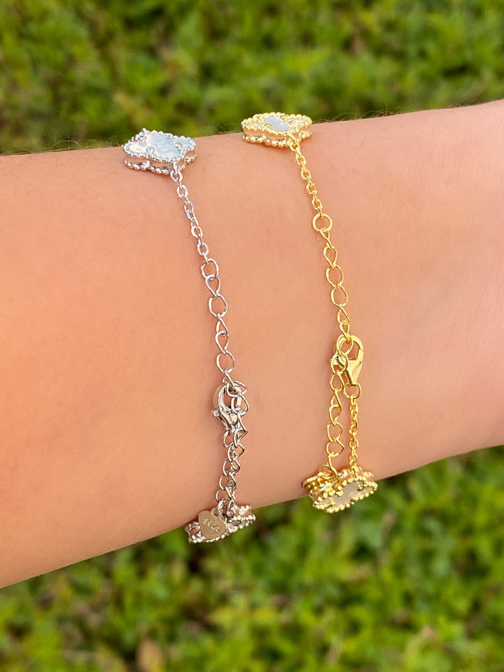 Pulsera Con Trebol Madre Perla