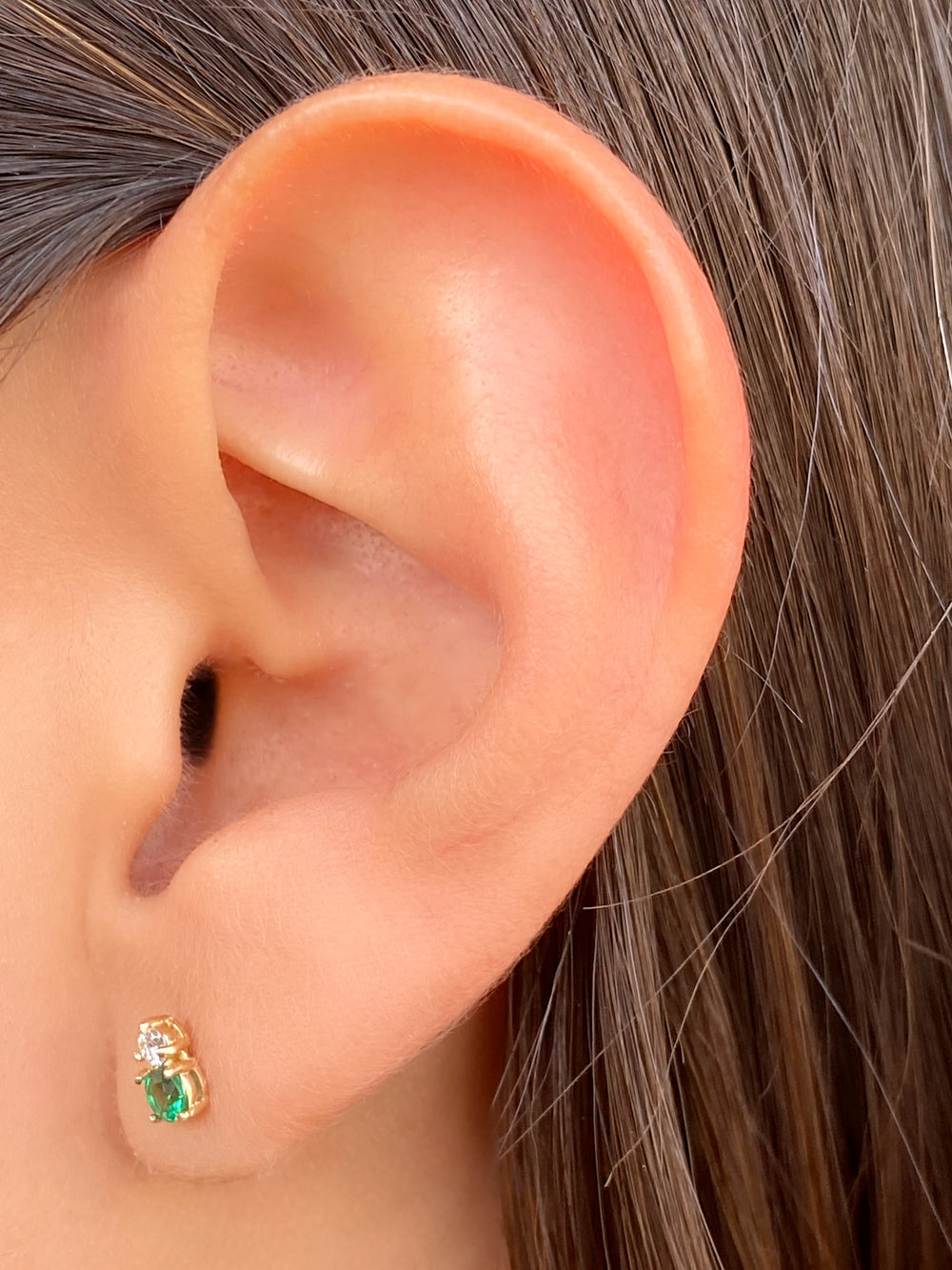 Arete Doble Esmeralda y Diamante Oro 14k