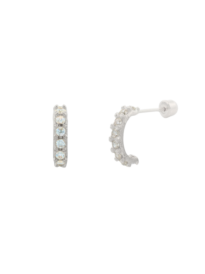 Semi Arracada Mini Con Zirconias Oro 14k