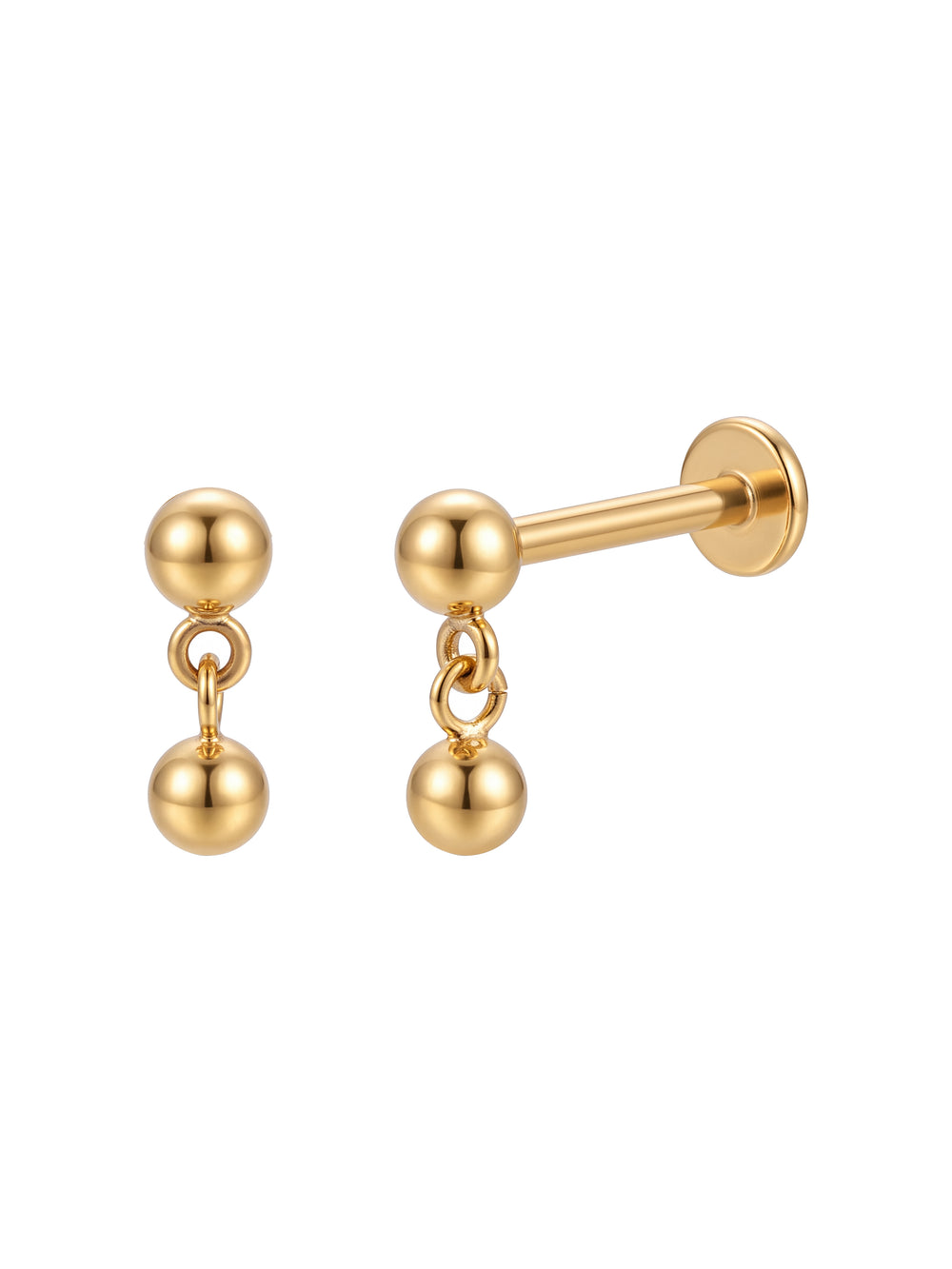 Arete Doble Bolita Primera Perforacion Titanio