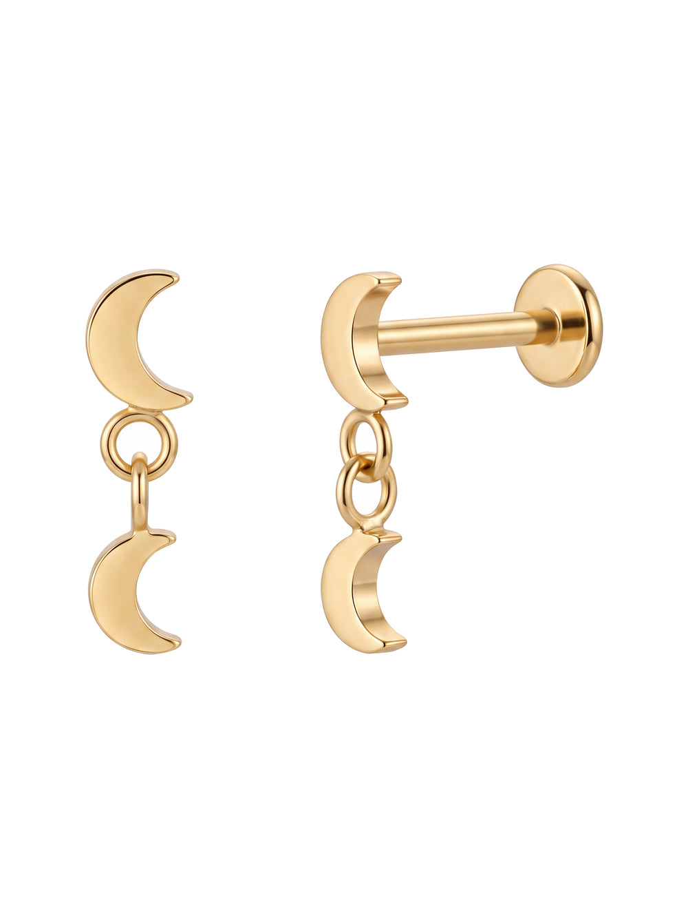 Arete Doble Luna Primera Perforacion Titanio