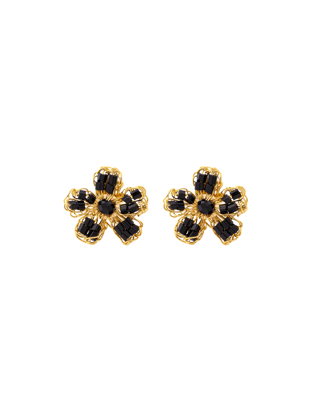 Par Arete Mini Flor Negro Con Dorado