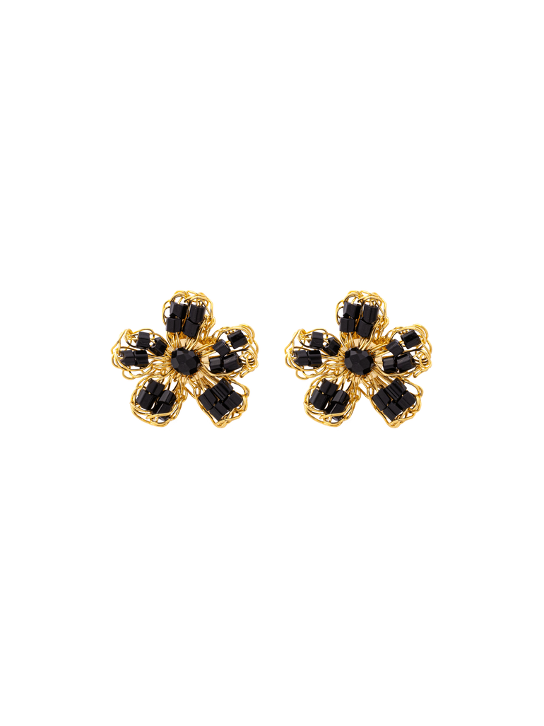 Par Arete Mini Flor Negro Con Dorado