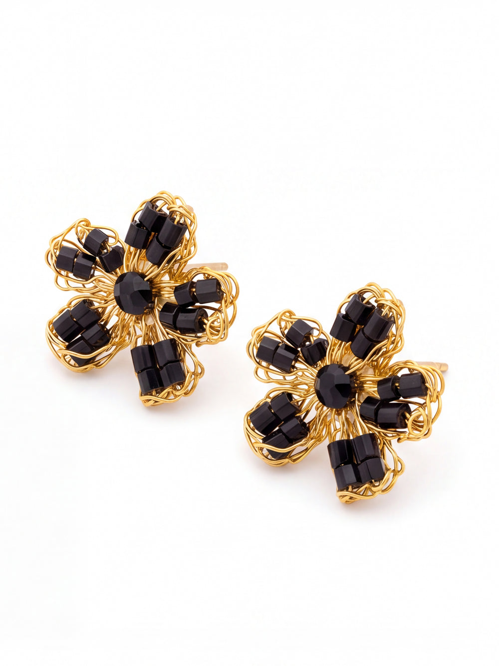 Par Arete Mini Flor Negro Con Dorado