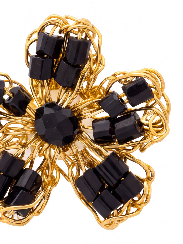Par Arete Mini Flor Negro Con Dorado