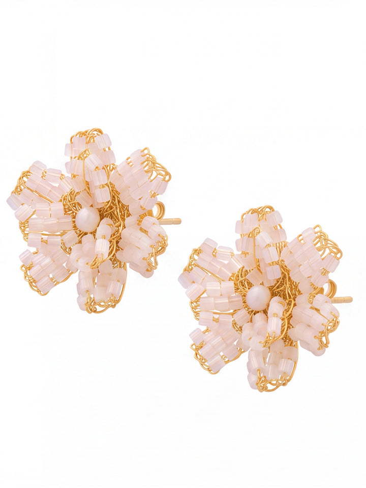 Par Arete Flor Blanca Con Dorado