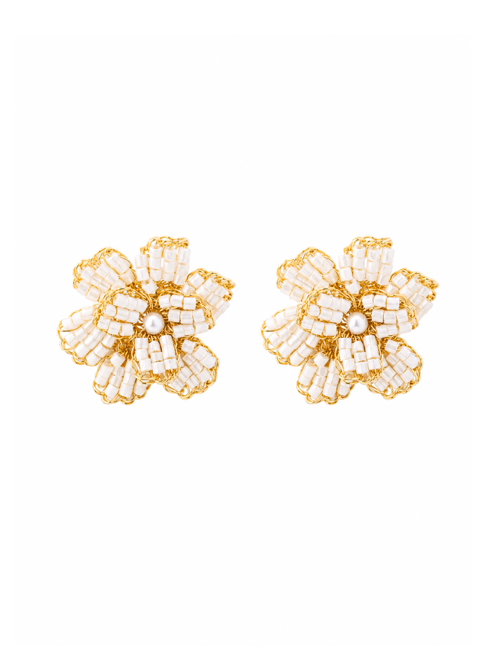 Par Arete Flor Beige Con Perla