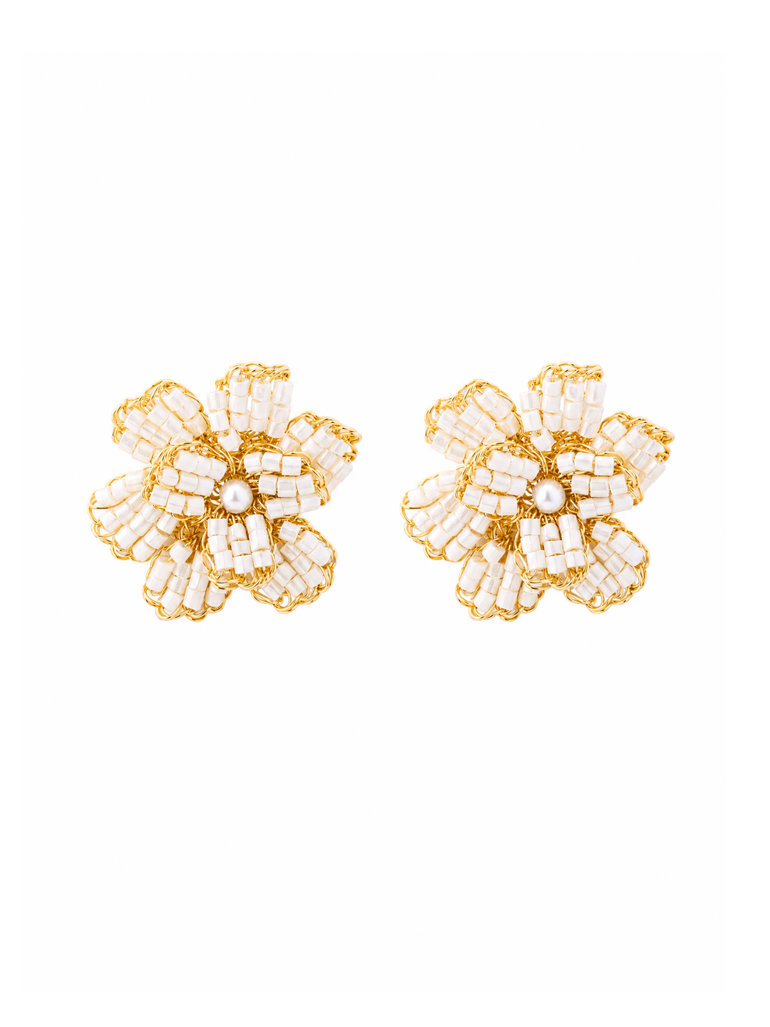 Par Arete Flor Beige Con Perla