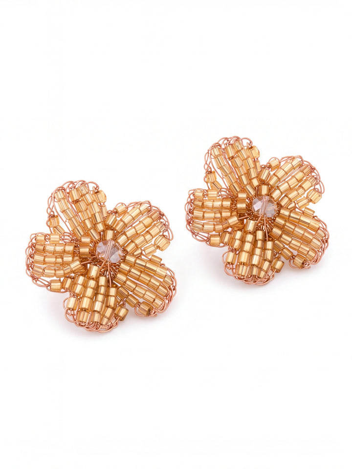 Par Arete Flor Cinco Petalos Dorado Con Rosa