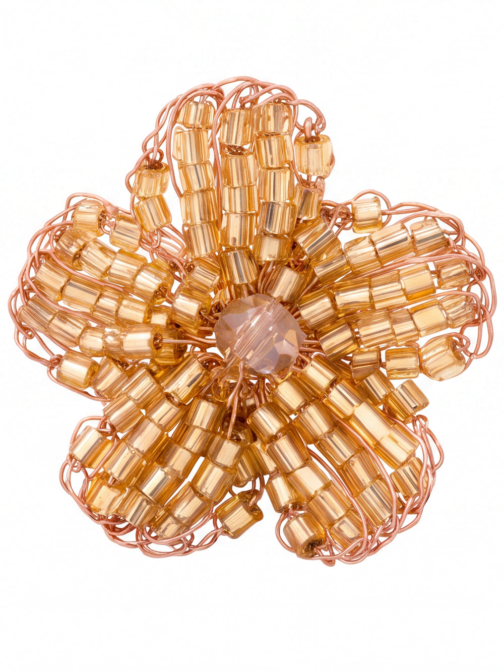 Par Arete Flor Cinco Petalos Dorado Con Rosa